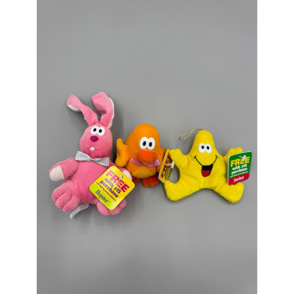 Vintage DanDee Spring Beans Pink Bunny Yellow Star Orange Duck Plush Set Eckerd